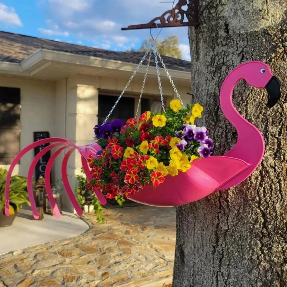 1 PC Metal Flower Pot Exquisite Flying Bird Shape Rust-proof Colorful Parrot Flamingo Flower Pot Hanging Planter Birthday Gift