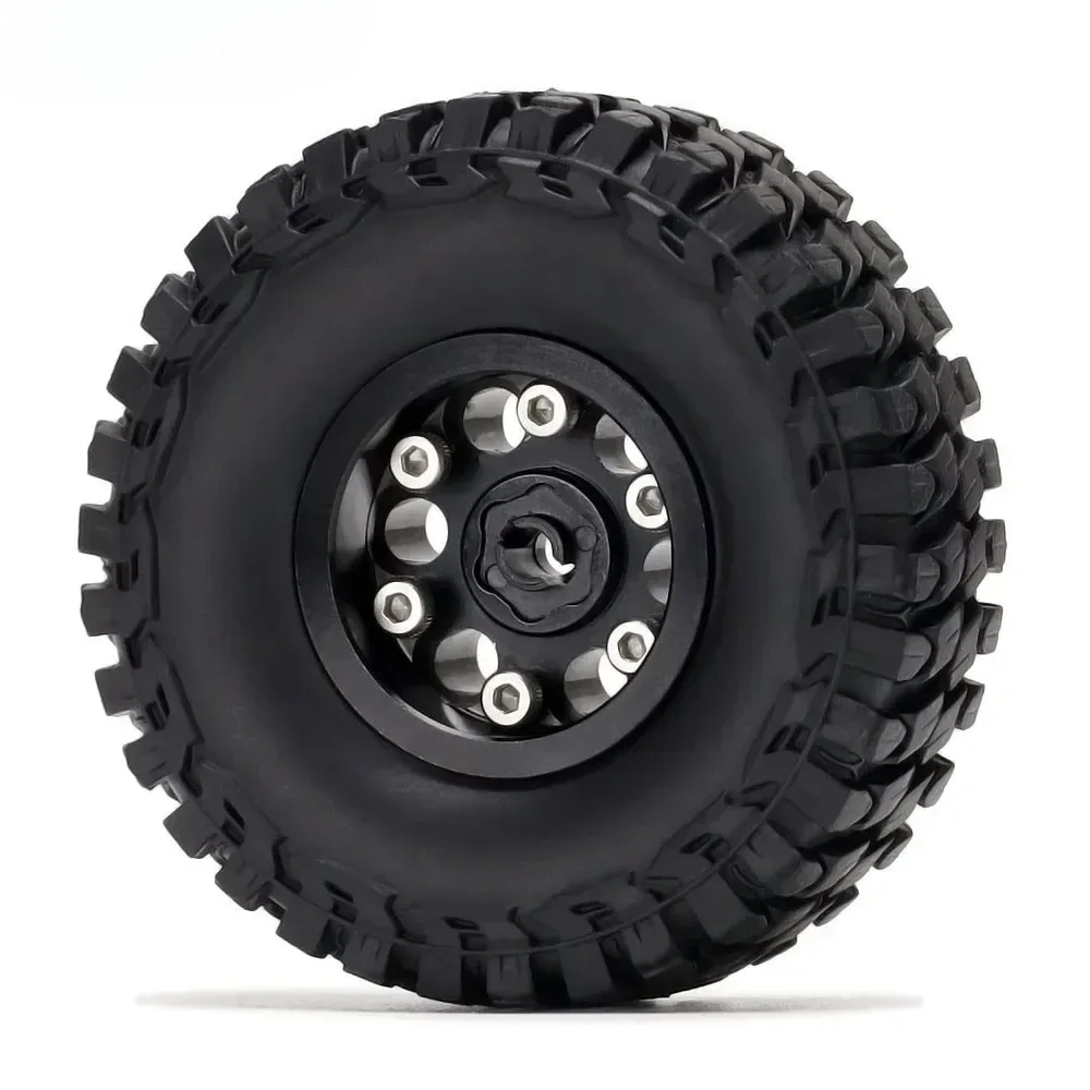 4 piezas 1,0 "metal Beadlock llanta de rueda neumáticos de goma regalo hexagonal para RC 1/24 Axial SCX24 C10 90081 AXI00001 AXI00002 Micro coche trepador