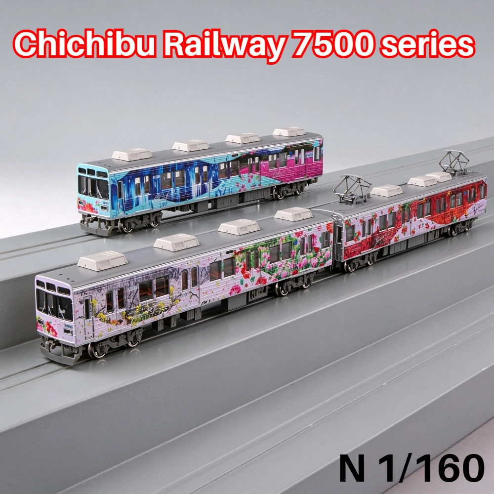 N 1/160 Chichibu Railway 7500 Series Train Model 3 Car Set with Powered Motor Car 50672 Colorful Livery Adult Collectible Gift