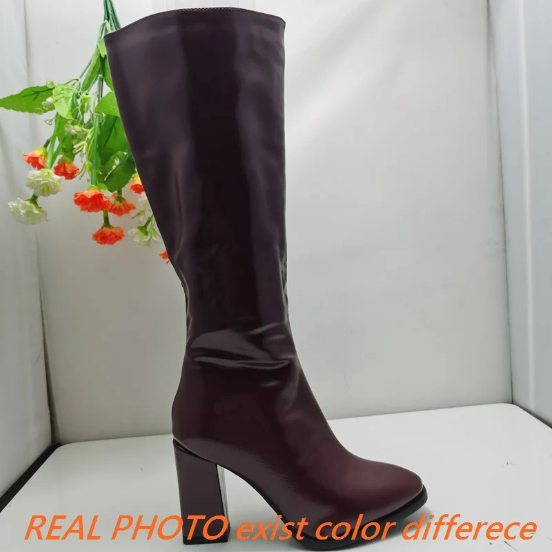 ORCHA LISA scarpe invernali da donna stivali alti al ginocchio donna pelliccia calda tacchi robusti stivaletti in pelle con cerniera 9cm nero bianco