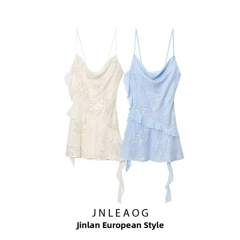 Vestido Curto E JNLEAOG, Novo Design de Moda Fena para o Outono, Camadas Decorativas com Contas, Casual de Verão, ...