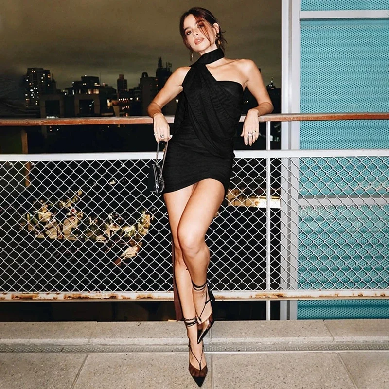 Sleeveless Halter Shoulder Cutout Sexy Luxe Mini Dress For Women Spring Summer Party Date Night Cocktail Club Vacation Outfit