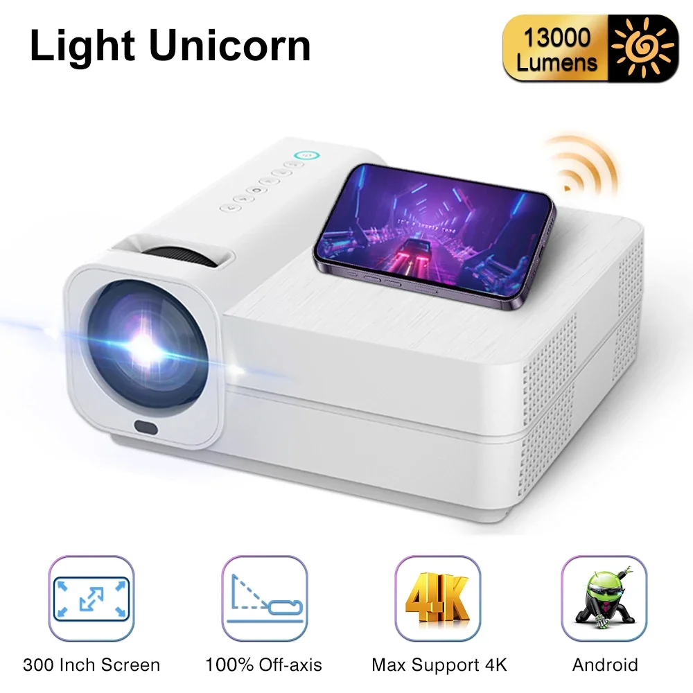 Light Unicorn T28 PRO Full HD  1080P 27000 Lumens Auto focus Auto keystone LED Projector 4K Android WiFi Home Theater Smart Beam