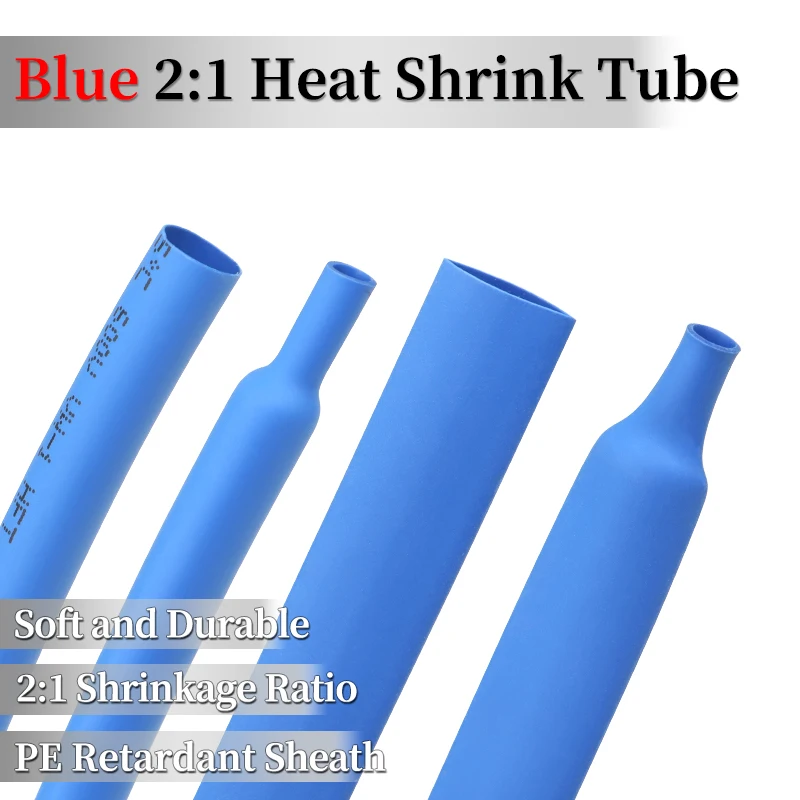 1~10M Blue 2:1 Heat Shrink Tube Dia0.6-80mm Polyolefin Heatshrink Tubing DIY Connector Repair Waterproof Protecctor Cable Sleeve