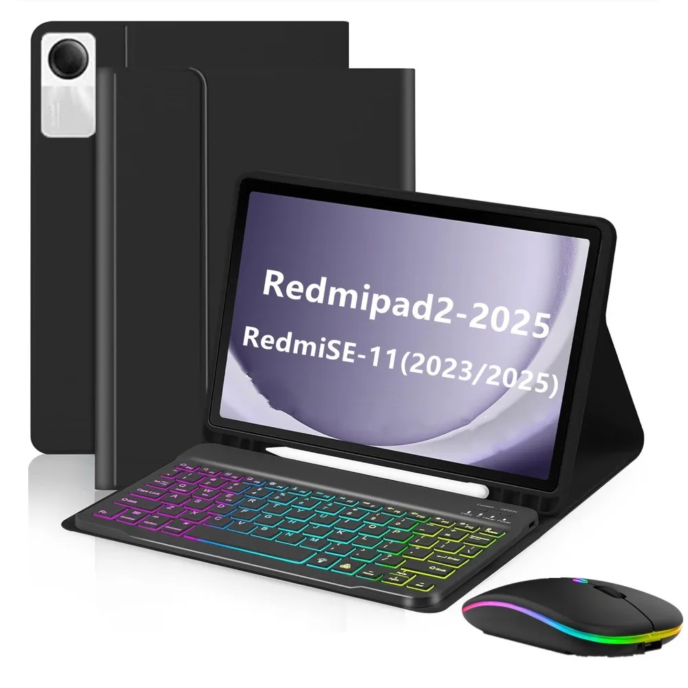 For Xiaomi Redmi Pad 2 11 Inch 2025 With Keyboard Case Removable Bluetooth Keyboard Backlight Leather Case For Redmi SE 11inch