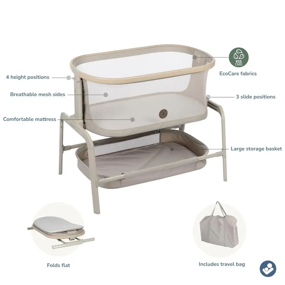 Portable Baby Bassinet Bedside Sleeper Adjustable Height Breathable Mesh Comfortable Supportive Mattress Infants 0 6 Months