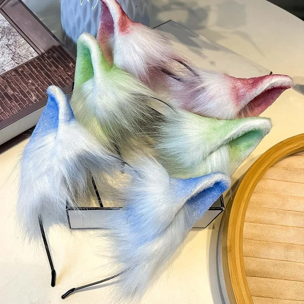 Gradient Color Faux Fur Cat Ears Fluffy Realistic Texture Lightweight Cosplay Ears Hair Hoop Comfortable Flexible