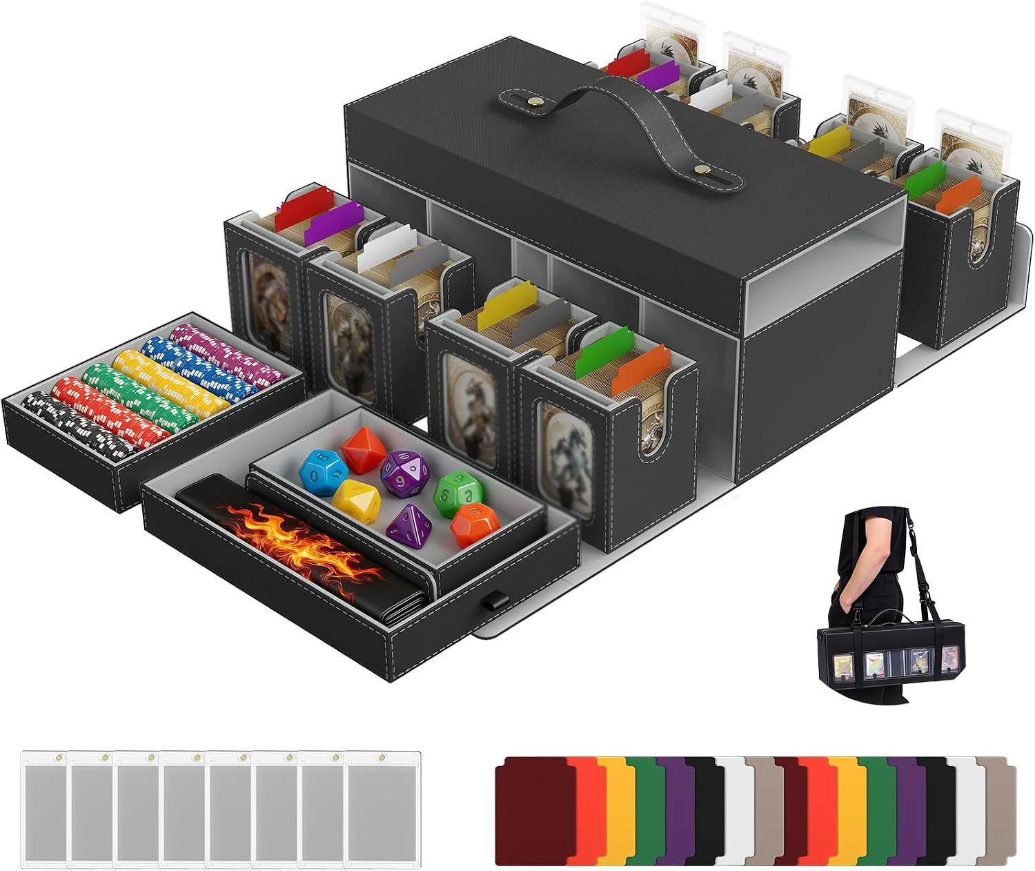 Cortile Commander Deck Box for MTG,8-Deck Modular Case,2 Dice Tray