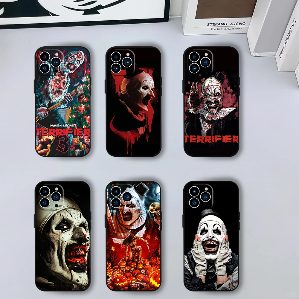 Horror Film T-Terrifier Phone Case for iPhone 12 11 13 14 15 16 Max Pro Plus Black Soft Silicone Cover