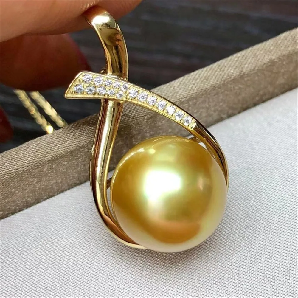 

DIY Pearl Accessories S925 Sterling Silver Pendant with Empty Support K Gold Jade Necklace Pendant for Women Fit 11-12mm Beads