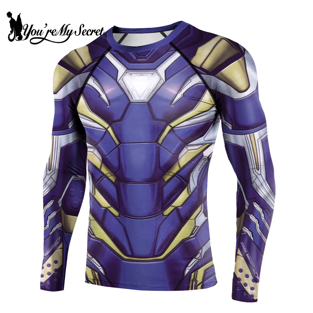 [You\'re My Secret] Men\'s Compression Shirt Cosplay Superhero Long Sleeve Workout Costume Men\'s Running Gym Fitness Tops Summer