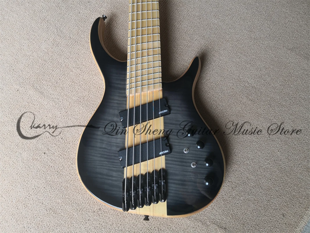 6 Strings Bass Guitar CM Light Black Bass Maple Neck Through ASH Wood Body Active Fan Fingerboard  Independent Bridge