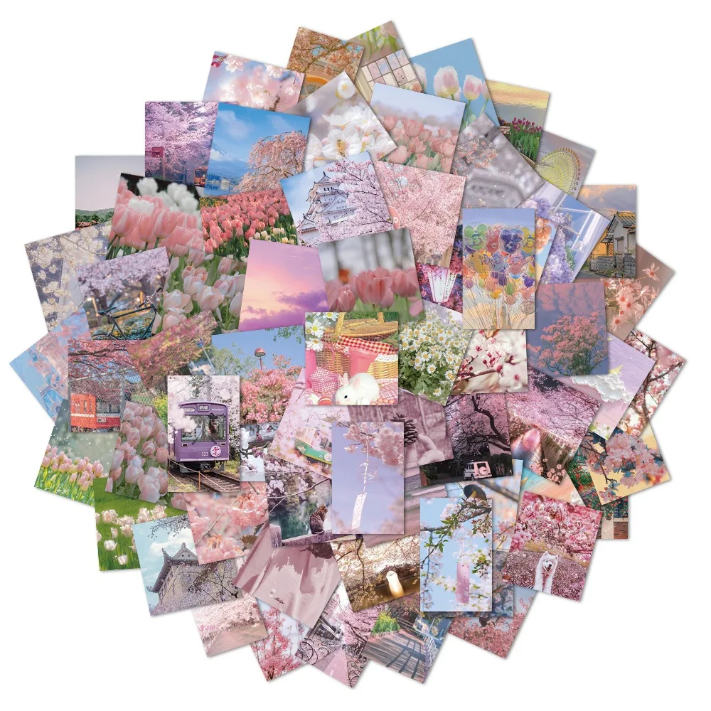 10/30/65PCS Aesthetic Spring Flowers Stickers Decals Decoration Suitcase Scrapbooking Phone Stationery Pink Sakura Kid Sticker