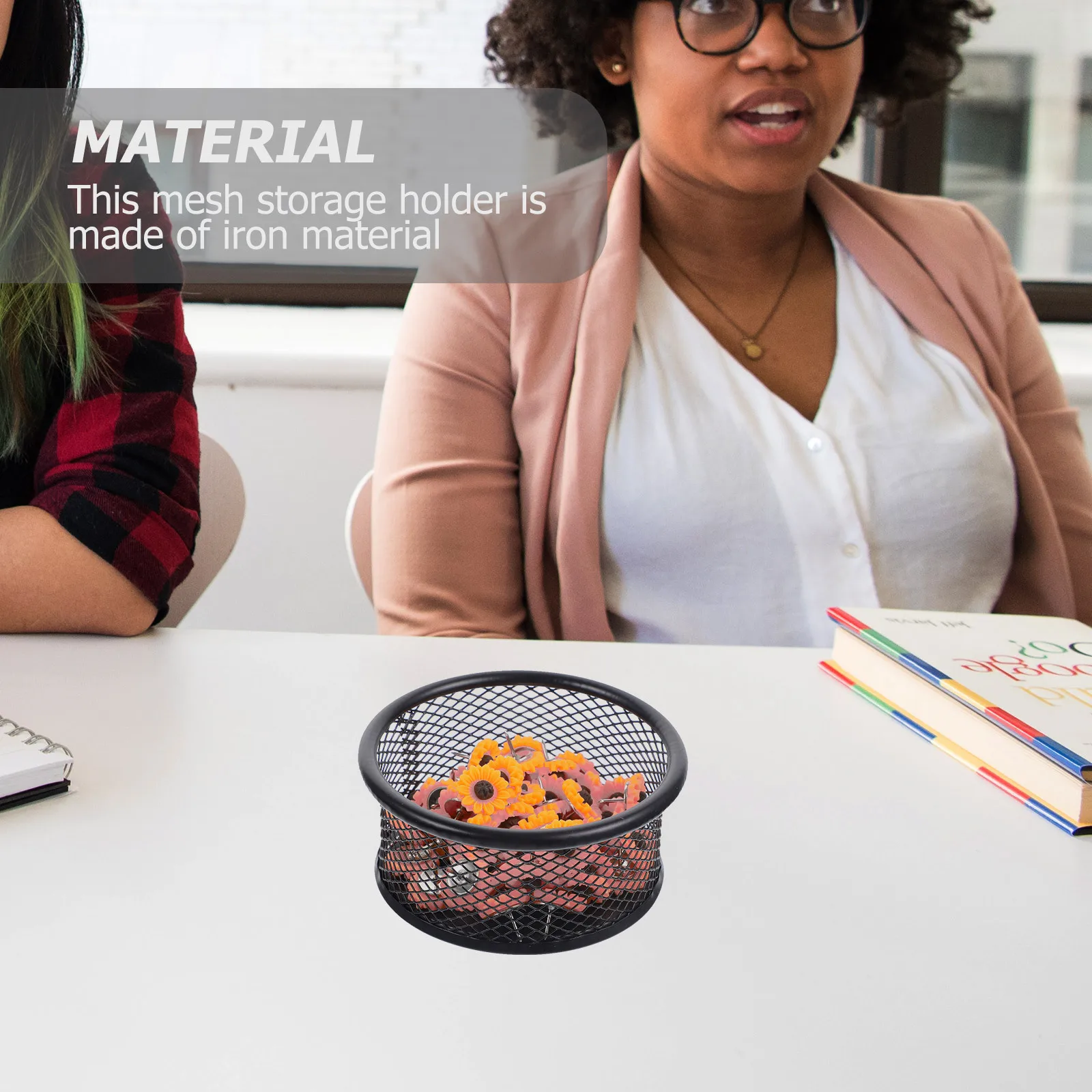 12pcs Mesh Paper Clip Holder Iron Desktop Organizer For Office School Binder Clips Eraser Screws Storage Container, Desk Mesh