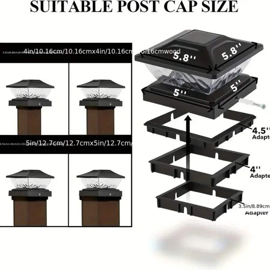 أضواء عمود الطاقة الشمسية في الهواء الطلق 8 حزمة LED دافئ أبيض بارد 2 طرق يناسب أعمدة خشبية 3.5x3.55x5 مثالية لسياج سطح الحديقة والشرفة و