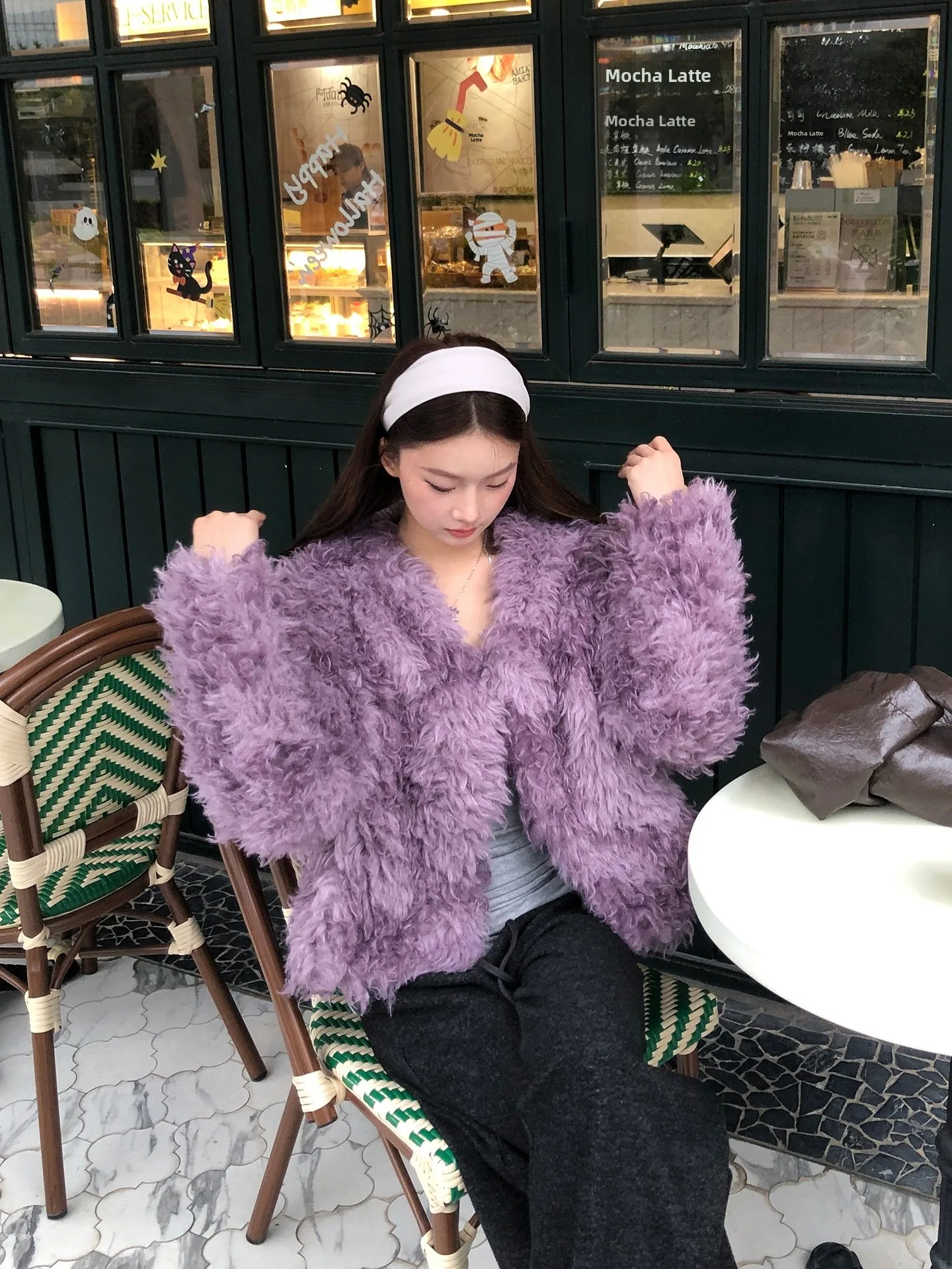 Jaqueta Curta de Aodão para Mulheres Estilo Coreano Nova Coleção Outono Inverno Casaco Quente de Fibra de Poliéster Roxo