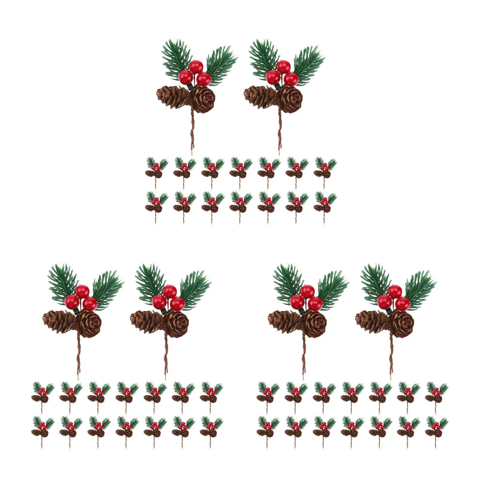 90개 인조 소나무 가지, 붉은 열매와 솔방울 포함 크리스마스 장식 (화환, 나무, 화환 장식용)