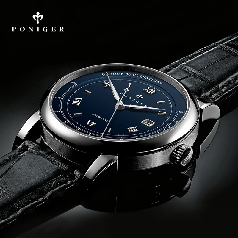 Poniger Reloj mecánico automático de lujo para hombre Reloj de pulsera de moda resistente al agua para hombre