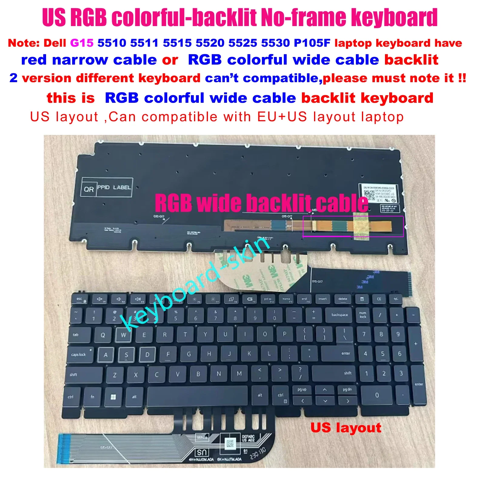 لوحة مفاتيح بإضاءة خلفية Rgb بدون إطار للكمبيوتر المحمول ، جديد ، طراز dell g15 ، 5510 ، 5511 ، 5515 ، 5520 ، 5525 ، 5530 ، p105f