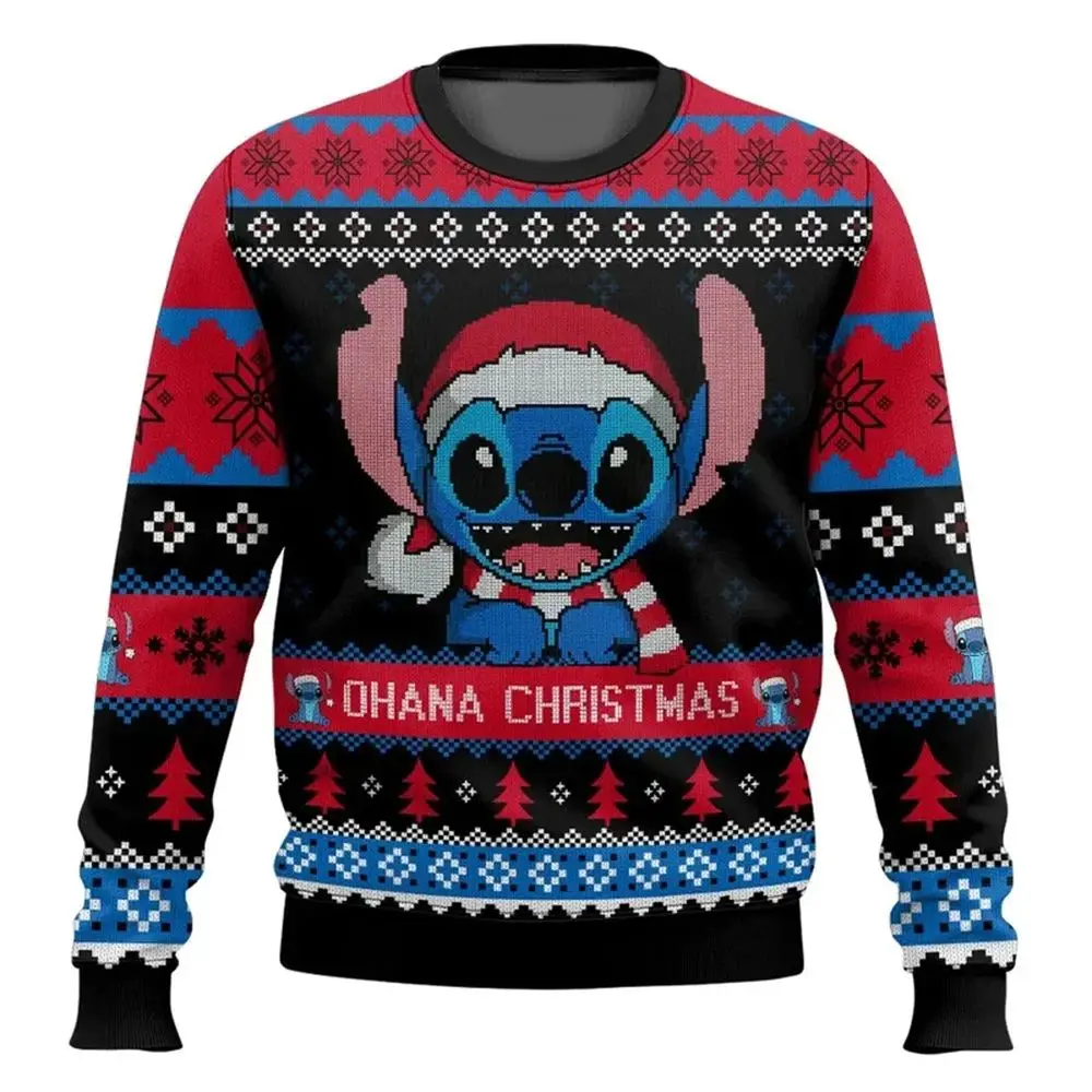 2025 جديد ديزني غرزة عيد الميلاد سترة قبيحة هوديي أوهانا عيد الميلاد شتاء دافئ للرجال والنساء طبعة محدودة