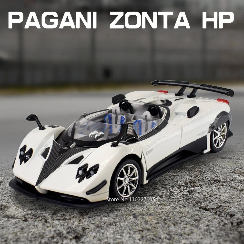 1:24 PAGANI ZONTA HP In Lega di Auto In Miniatura Giocattolo Pressofuso Modello con Luce Sonora Tirare Indietro Volante Anteriore Veicolo Ragazzo Regalo Per Adulti