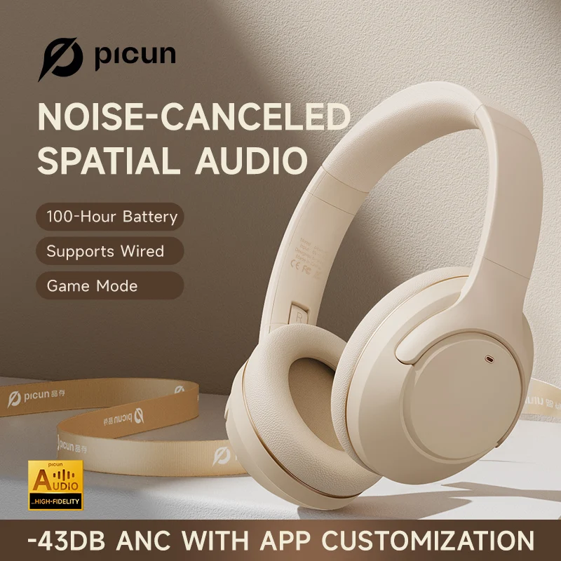 Picun F2 Bluetooth Headphones Noise Canceling Headphone With Mic Ultra long Battery Life Earphones Low Latency Headset Wireless