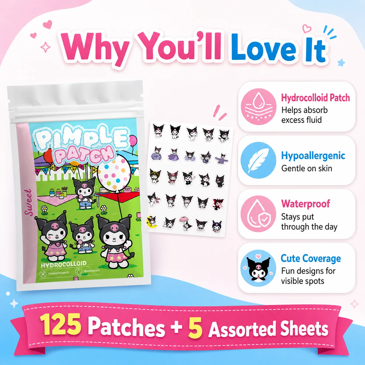 Набор из 125 патчей Sanrio Kul – обзор и цена Hydrocolloid Acne Patch