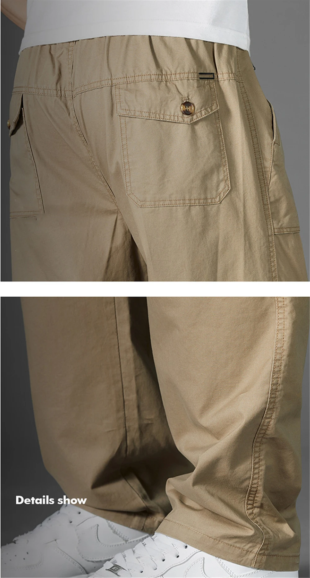 Mens Cargo Pants Drawstring Casual Hiking Pants Joggers Trousers Cotton Loose Straight Sweatpants Lightweight Outdoor Trousers