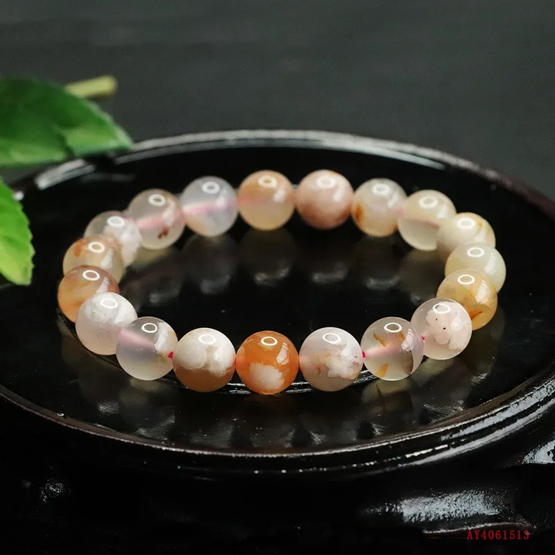

Natural crystal bracelet, cherry blossom agate bracelet, antique jewelry.