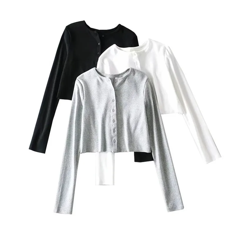 Solid Black White Basic Short Cardigans Sweter Winter Clothes Fall Women New Sweet Long Sleeve Chic Knitted Sweaters Cardigans