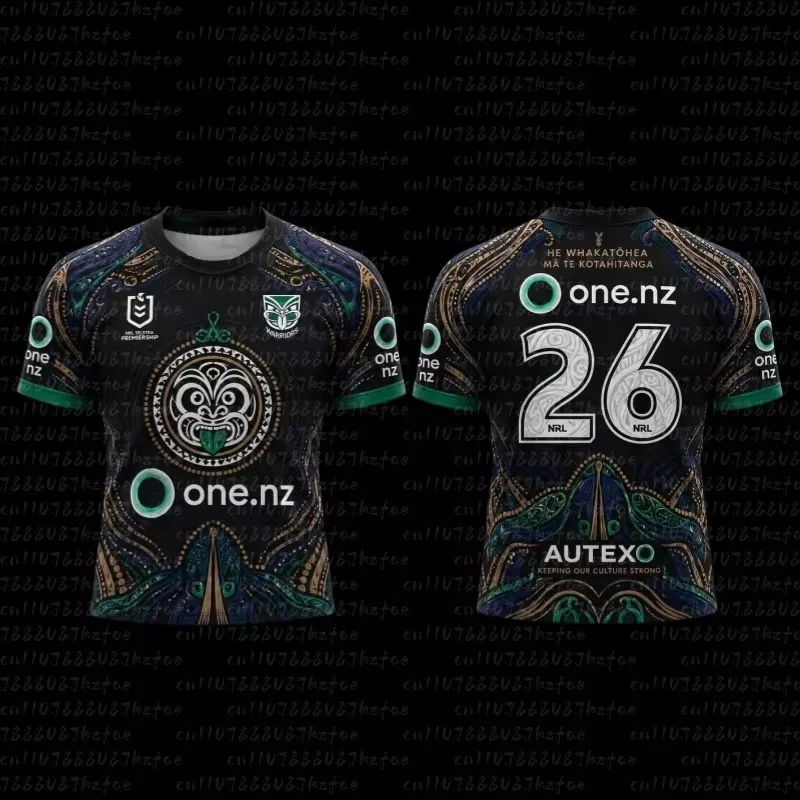 Familien-Partnerlook Warriors Maori Tribal Metallic-Print Rugby-Trikot, Oversized, Vollschwarz, mit Koru-Muster, Nummer 1, Mesh-T-Shirt – Detail 6