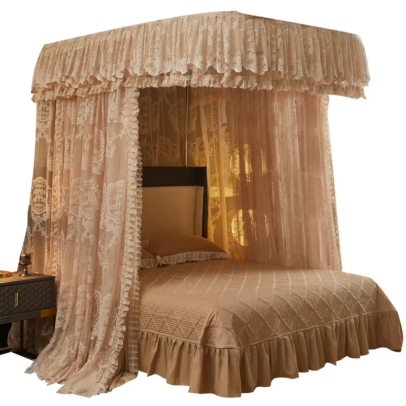 High-end lace jacquard guide rail mosquito net household bedroom floor guide rail bed mantle three doors