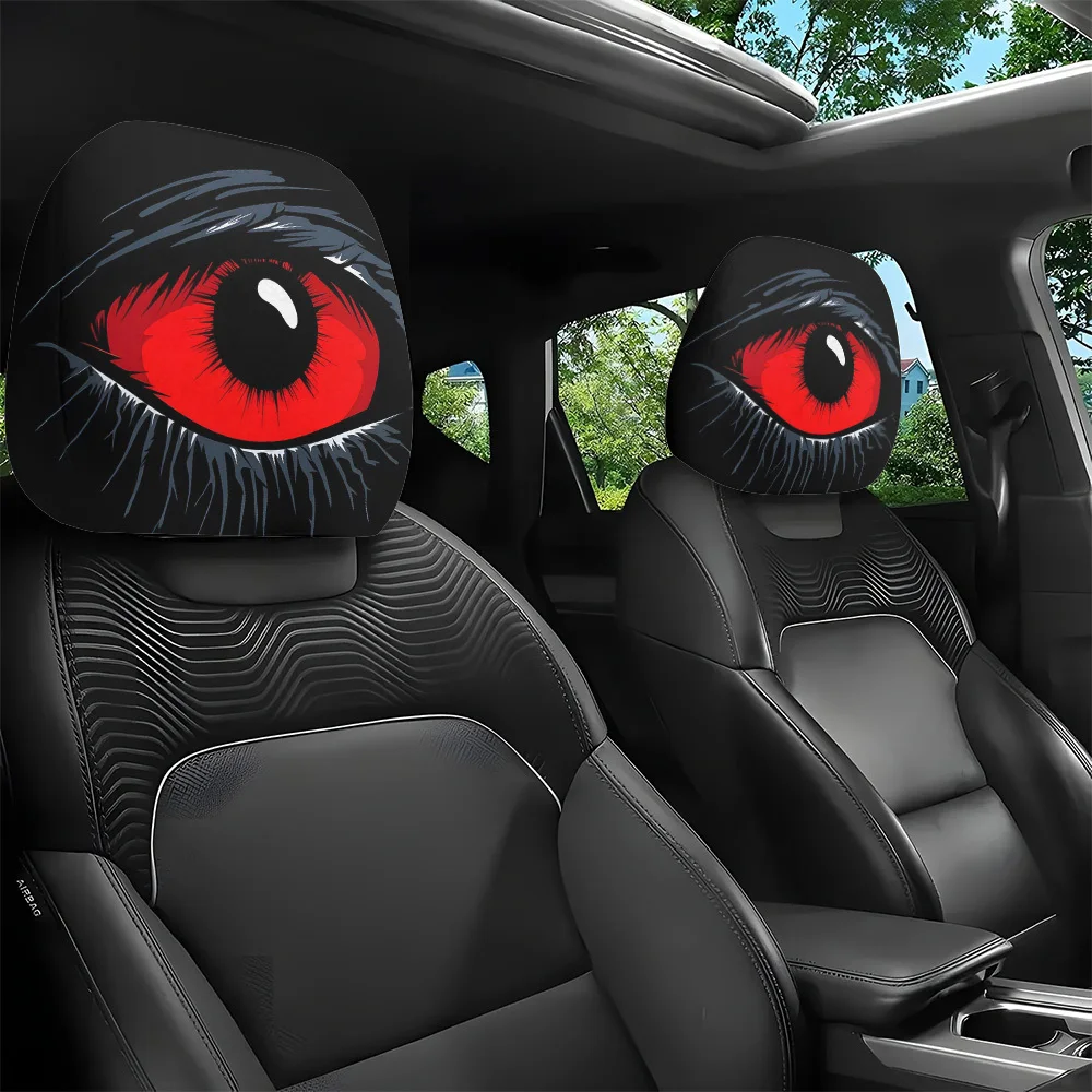 2pcs Scarlet Evil Eye Print Car Headrest Covers for All Vehicles Long-Distance Driving Durable Polyester Interior Accessories