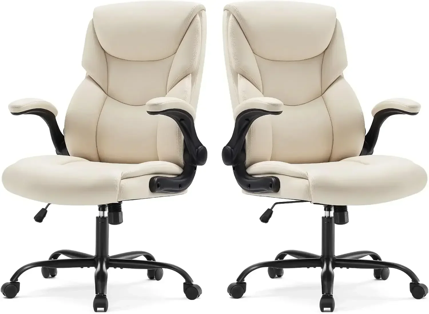 Ergonomic Computer Gaming Office Chair Set of 2, Heavy Duty Task Desk Swivel Rolling Chairs with Wheels, Flip-up Arms, Adjustabl
