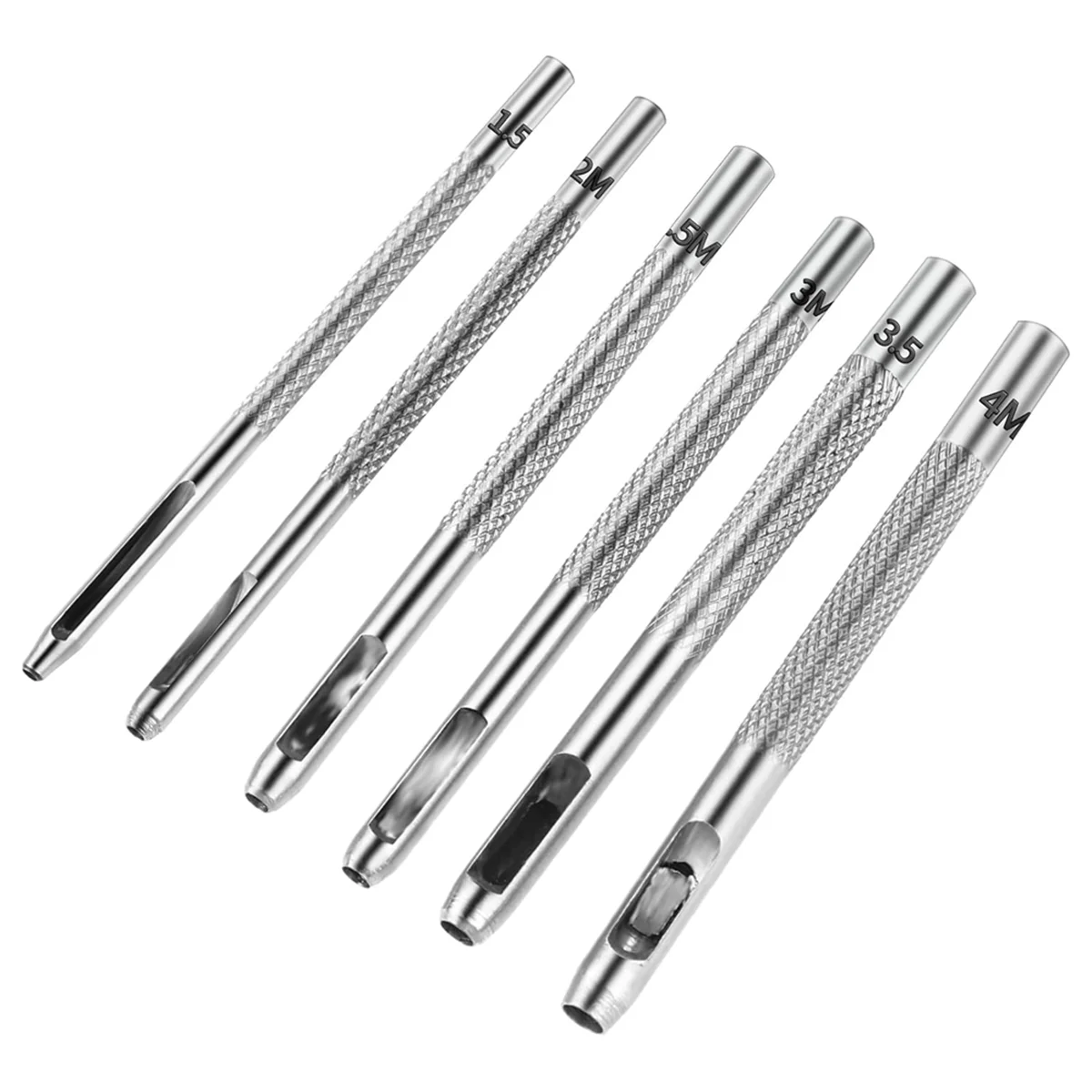 6 PCS Leather Punch 1.5mm-4.5mm Round Hollow Punch Set Leather Stitching Punch Tool for Leather Watch Strap