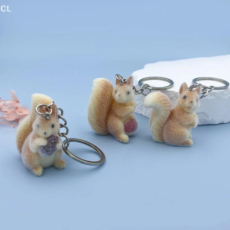 Cute Three-dimensional Squirrel Plush Pendant Keychain Resin Plush Car Keychain Children's Gift Decorative Accessories