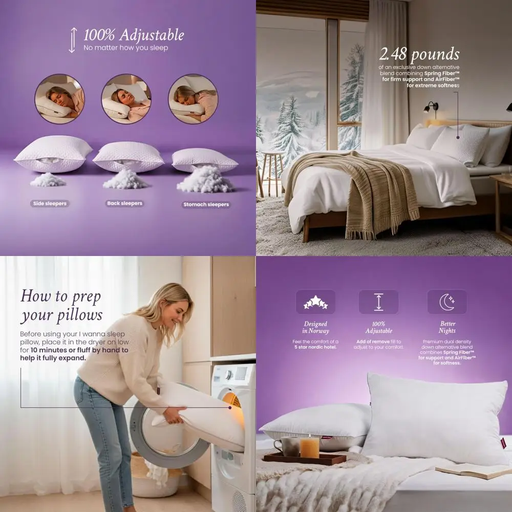 

Oslo Collection - Premium Down Alternative Pillows, Set of 2, Standard/Queen, Ideal for All Sleep Positions, Norway Design