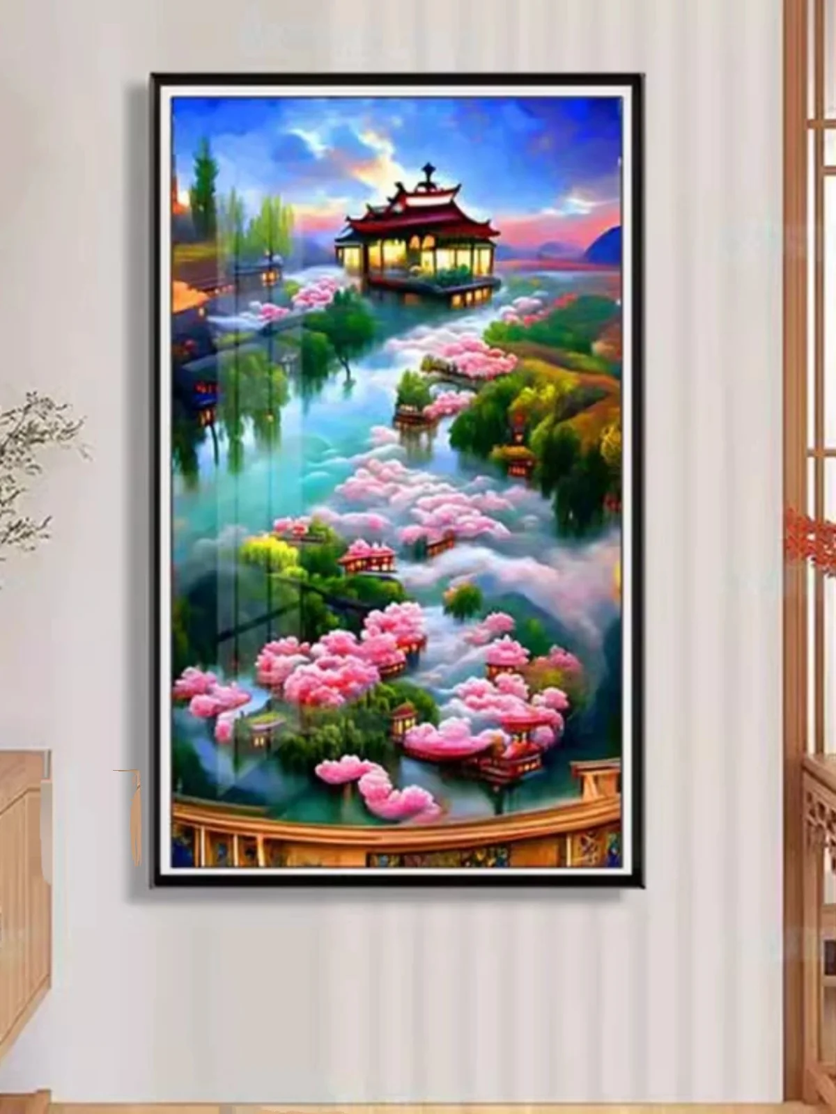 Handmade cross stitch finished product with a fairyland and ancient style in the human world, 2024 new product, living room