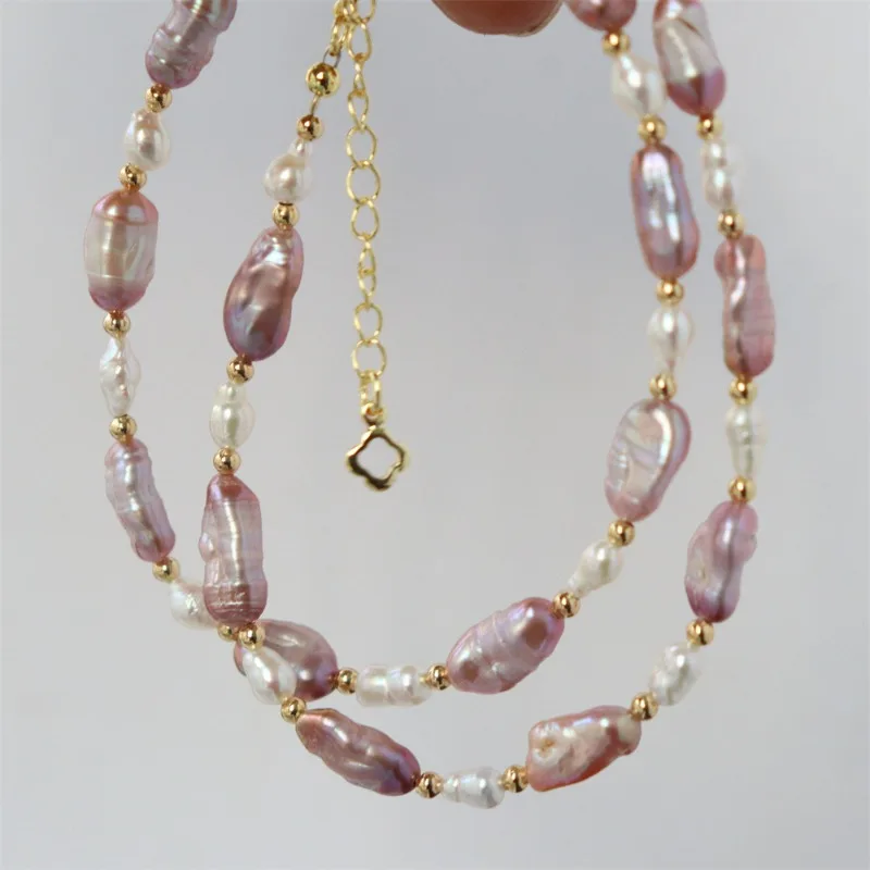 

Autumn Winter Classic Design New Retro French Palace Style Simple Fresh Water True Hemp Gray Two-color Baroque Pearl Necklace