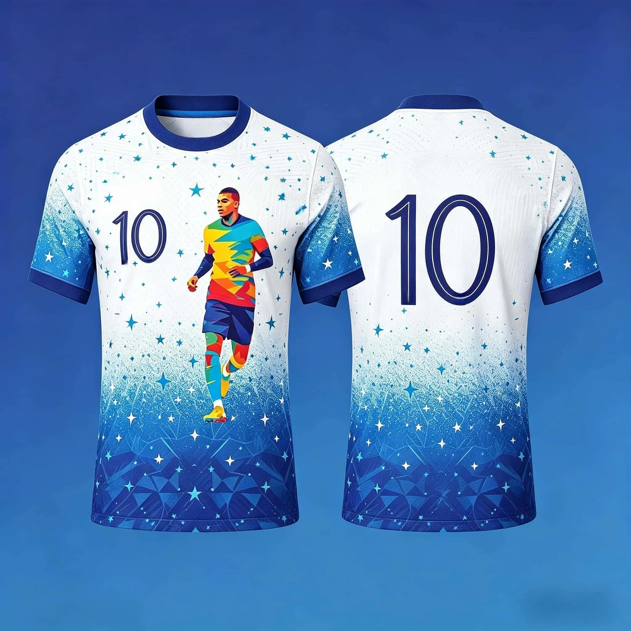Mbappe No.10 Limited Edition Shirt Rainbow Gradient Geometric Stripe Wind Vitality Contrast Loose Family Matchingkids T-shirt