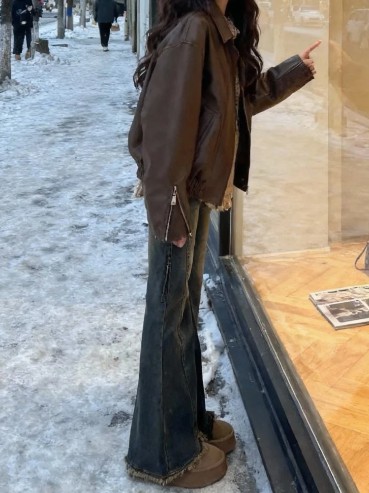 Fce doublé jean évasé femme automne hiver taille haute pantalon à jambes larges Bootcut Denim Skinnifng pour corps poire aped