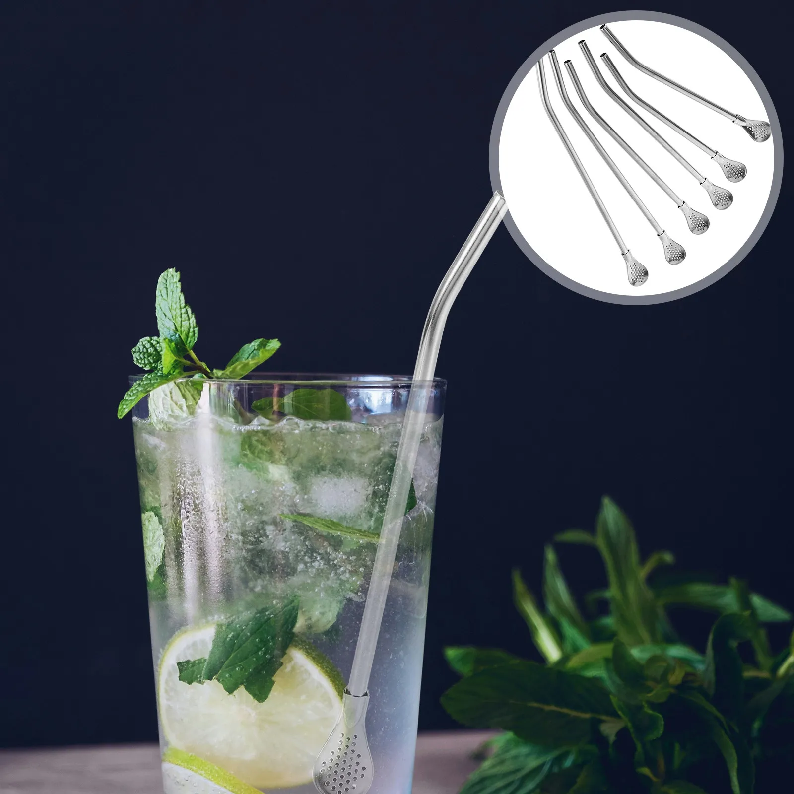 Stainless Steel Tea Filter Spoon Straw 6 Piece Set 304 Food Grade Dual Use for Loose Leaf Tea Drinks