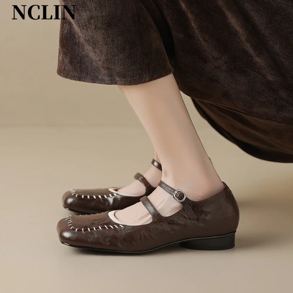 

Женские туфли Мэри Джейн на толстом каблуке в стиле ретро, модные женские удобные офисные туфли-лодочки с неглубоким квадратным носком