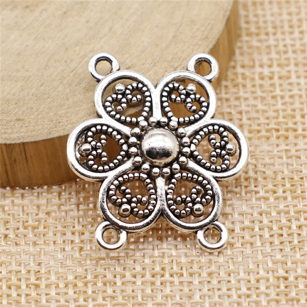 Wholesale 60pcs/bag 27x30mm Body Chain Flower Porous Connector Antique Silver Color Jewelry Findings Jewelry Accessories