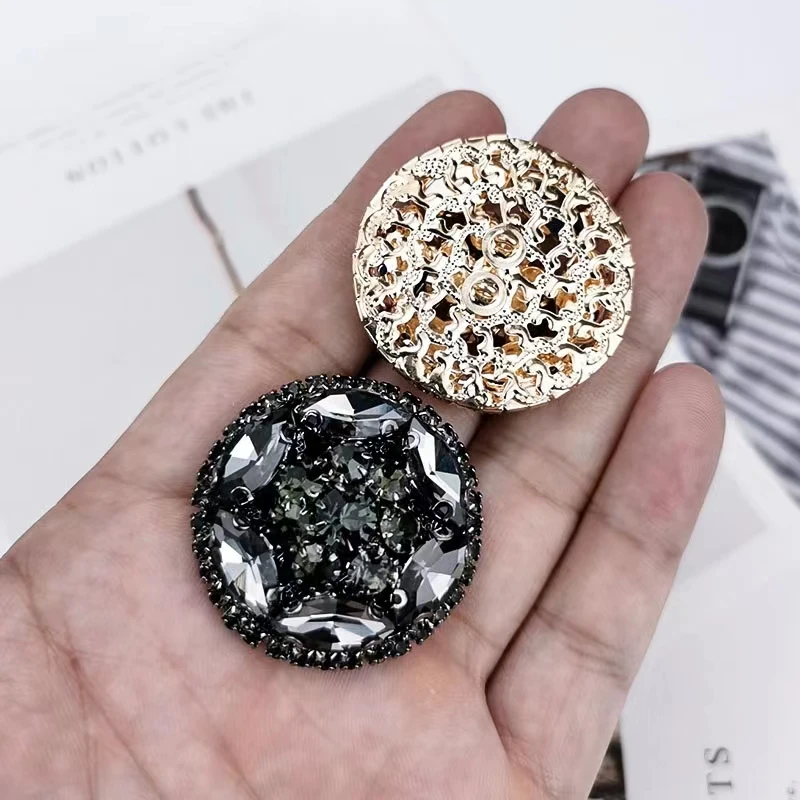 1pcs rhinestone round metal buttons shank for fur coat collar mink decorative accessories 38mm