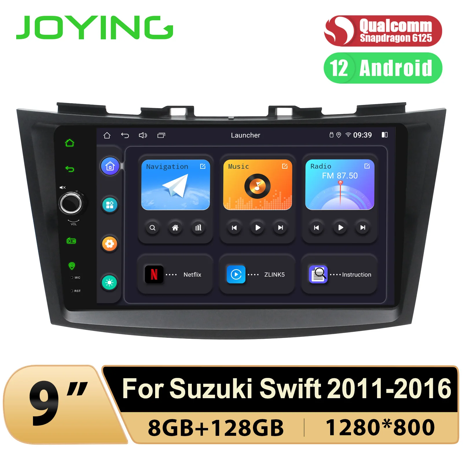 

Joying 9"After-Market Car Radio Stereo Multimedia Player GPS Naviagtion With Android Auto Carplay For Suzuki Swift 2011-2016