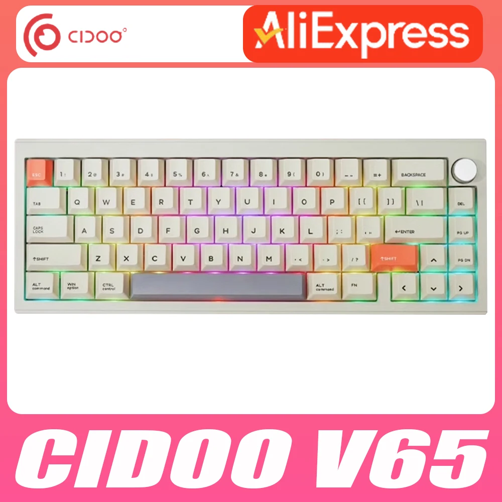 

Механическая клавиатура Cidoo V65 V2 из алюминиевого сплава, многофункциональная ручка, Беспроводная игровая клавиатура на заказ, RGB, горячая заменка, для ПК, геймеров