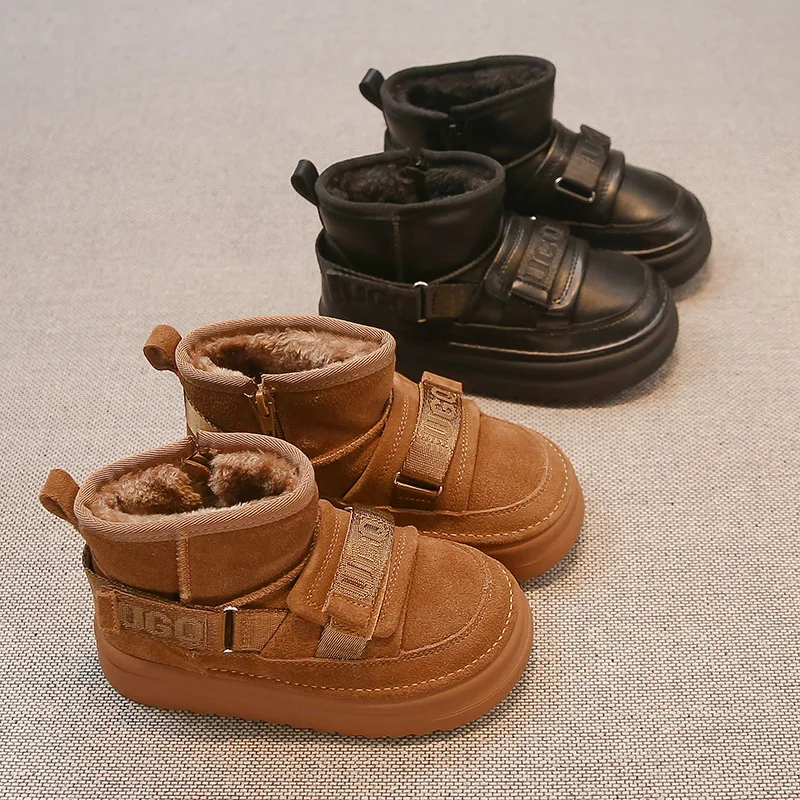 

Детские зимние сапоги для детей от 3 до 18 лет, утепленная хлопковая обувь с желтой подкладкой для мальчиков и девочек, новые зимние повседневные короткие сапоги для детей