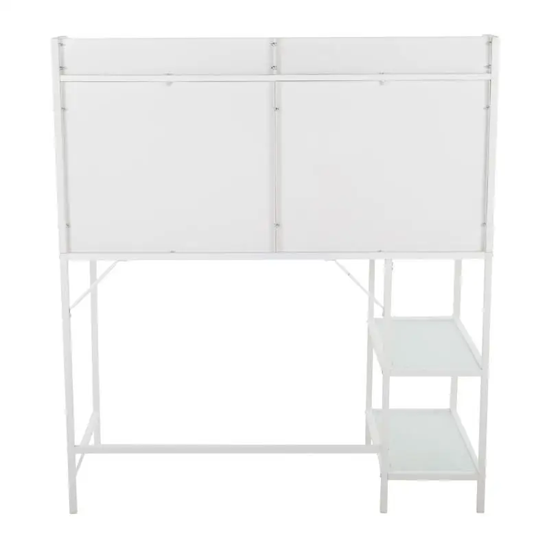 Contemporary Desk in White Metal and Frosted Glass