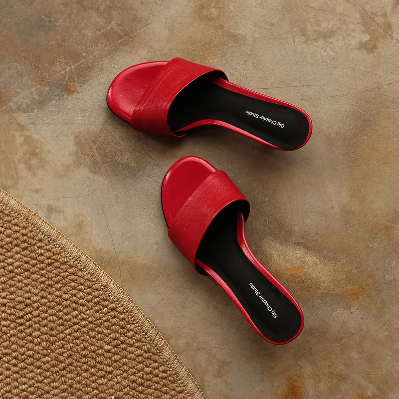 ESVEVA Fashion Women Summer Sandals Shoes Cow Leather Mid Heels Slippers Pointed Toe Slingback Pumps Shoes Dress Party 34-40 image 2
